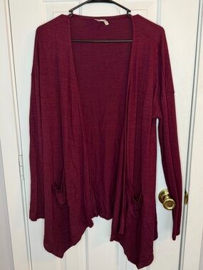 Mudd Women's Open-Front Cardigan Sweater w/ Pockets - Burgundy, Size Large